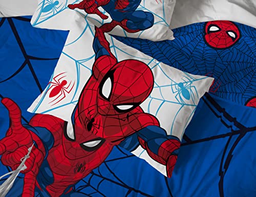 Image of Marvel Spiderman Full Size Comforter Set 7 Piece Kids Bedding, Blue | Bed in a Bag, Comforter Sheets Shams Pillowcases, Official Brand, Soft Microfiber, Machine Washable, Boys Gift
