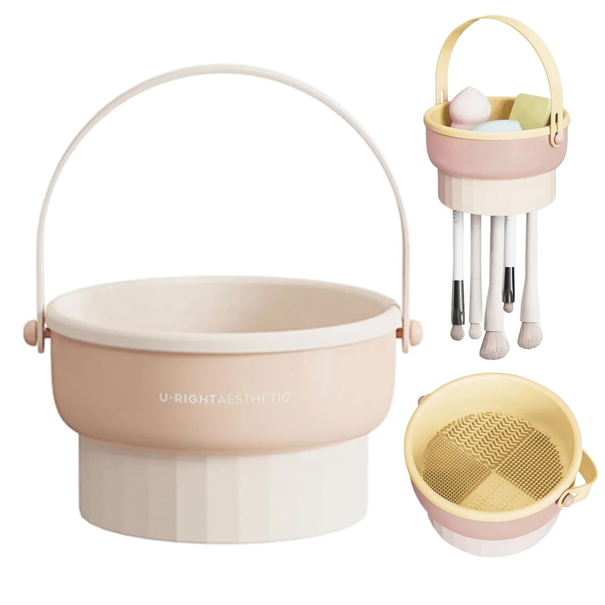 Makeup Brush Cleaner,3 in 1 Silicone Makeup Brush Cleaner Bowl with Brush Drying Cosmetic Brushes Cleaning Tool