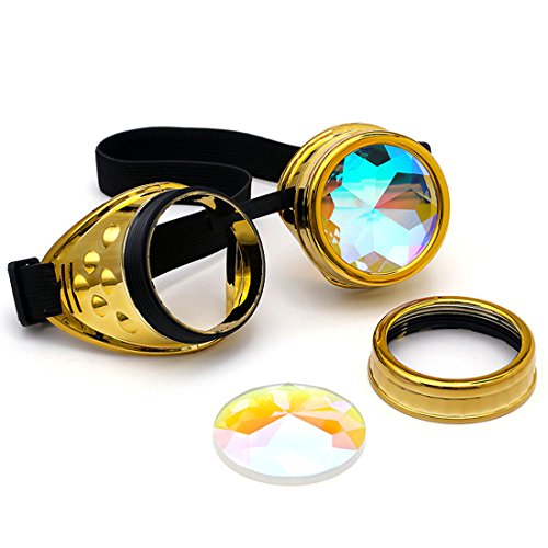 ZAIQUN Vintage Steampunk Goggles Kaleidoscope Glasses Rave Rainbow Crystal Prism Glasses Cosplay Party Goggles steampunk buy now online