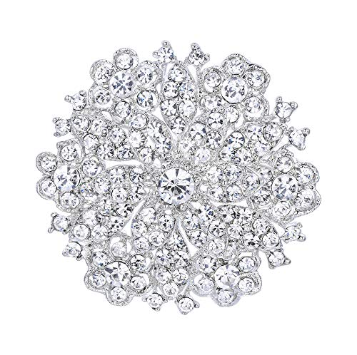 EVER FAITH Women's Austrian Crystal Elegant Flower Wedding Corsage Brooch Pin Clear Silver-Tone
