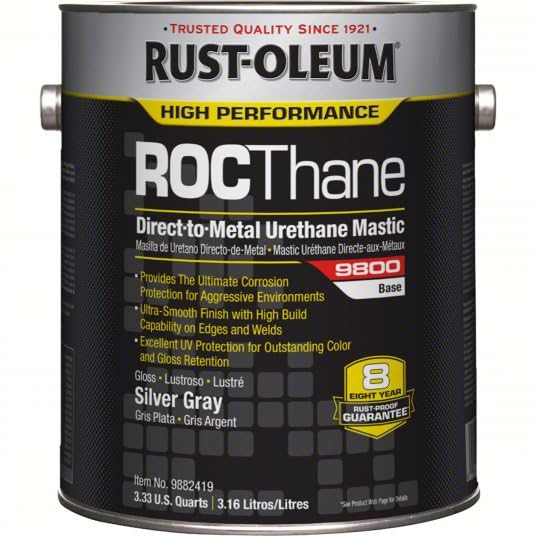 9882419 ROCThane® 9800 System DTM Urethane Mastic – Silver Gray, Gloss, 1 Gallon | High-Performance Direct-to-Metal Urethane Coating, Corrosion-Resistant, High Build & UV-Stable Finish