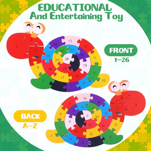 Image of Yunsailing 4 Pcs Alphabet Jigsaw Puzzle Wooden Blocks Toys Alphabet Educational Toddler Puzzle Toys for Preschool Learning Party Favor Gift Learning (Snake, Snail, Duck, Leopard)
