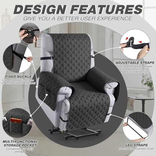 Image of TAOCOCO 100% Waterproof Recliner Covers, Recliner Sofa Covers with Leg Straps, Reversible Recliner Couch Cover for Reclining Chair, Washable Couch Protector for Pets Kids(1 Seater 25 inch, Charcoal Gray)