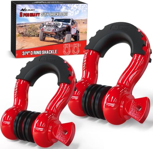 Image of Nilight 3 /4 inch D-Ring Shackle 4.75 Ton (9500 Lbs) Capacity with 7 /8 inch Pin Heavy Duty Off Road Recovery Shackle with Isolators & Washer Kit for Jeep Truck Vehicle, Red (90053B), (Pack of 18)