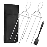 3 Way Grill Skewers Grill Savant,Metal Skewers for Grilling,Easy to Use Push Bar Slider,Perfect for Meat,Veggies.