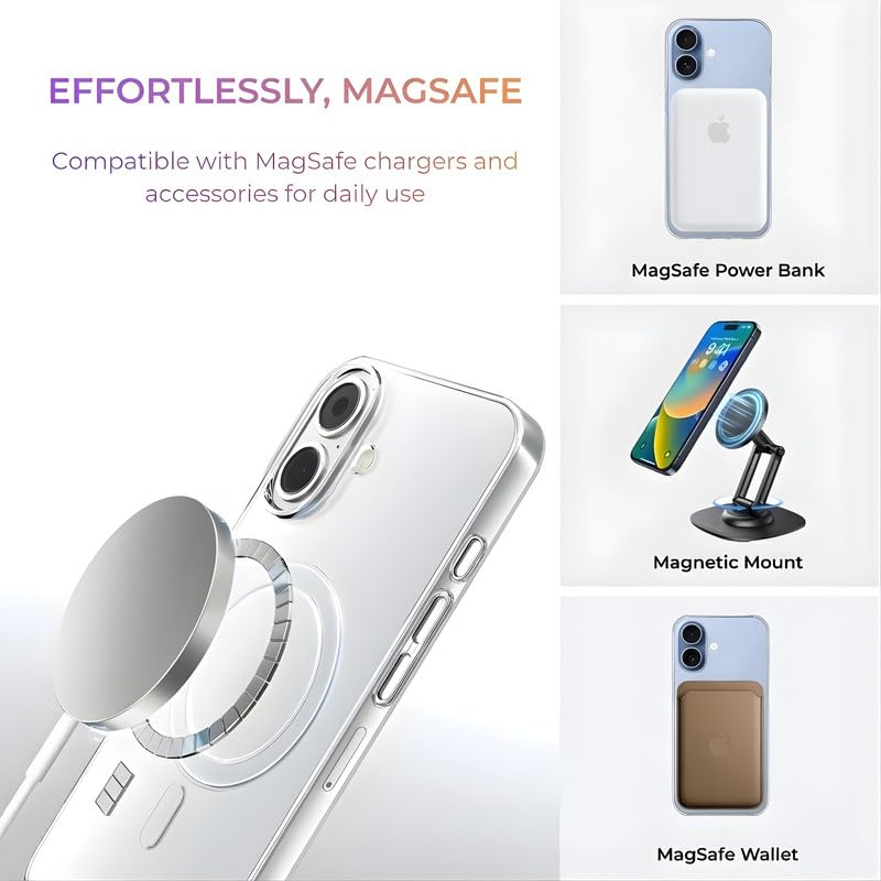 Image of Anti Yellow Clear Magnet Case for iPhone 17, Premium Polycarbonate, Ultra Strong Magnets, 360 Drop Protection, Raised Camera Protection, MagSafe Compatible