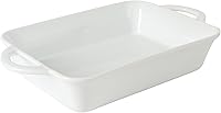 Gibson Home Gracious Dining 2.5 Qt White Stoneware Baking Dish with Handles - 14.6x8.5 Inch Oven-Safe Rectangular Casserole Baker