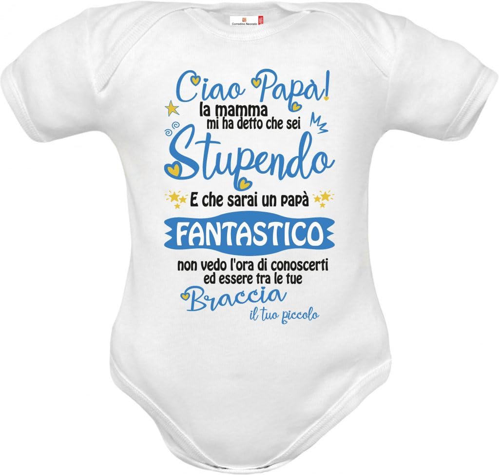corrdino neonato tutine body capello bavette per neonati cotone frasi per futuro papà, regalo nascita sarai papà, papà sto arrivando