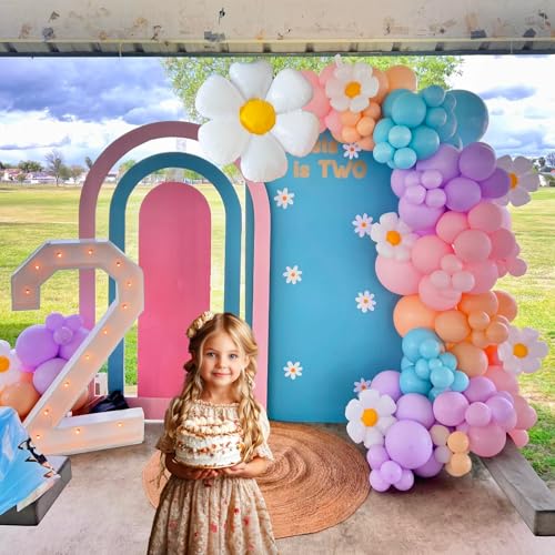 Image of 119Pcs Blue Peach Balloon Garland Arch Kit with Pastel Purple, Pink, Daisy Flower Balloons, Perfect for Girls' Birthday Decorations, Puppy-Themed Party Supplies, Dog Party