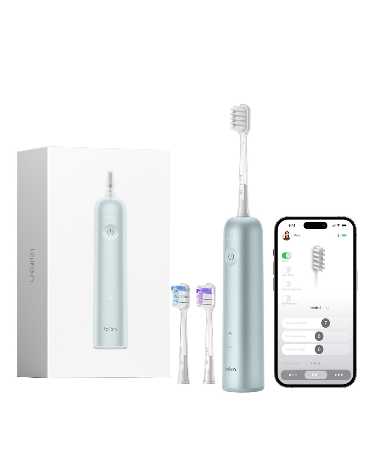 Laifen Wave Electric Toothbrush, Oscillation & Vibration Sonic Electric Toothbrush for Adults with 3 Brush Heads, IPX7 Waterproof Magnetic Rechargeable Travel Powered Toothbrush (Blue Aluminum Alloy)