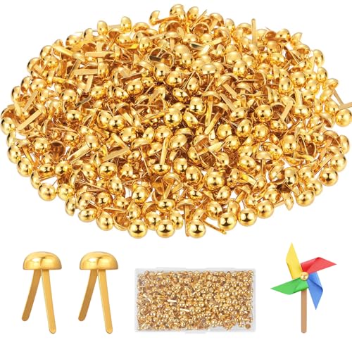 400 Stück Musterbeutelklammern 8mm Gold Musterklammern Metall Rundkopfklammern Leicht Mini Runde Brads Wiederverwendbar Briefklammern für Schule Büro Papier Briefklammern Basteln Handwerk DIY