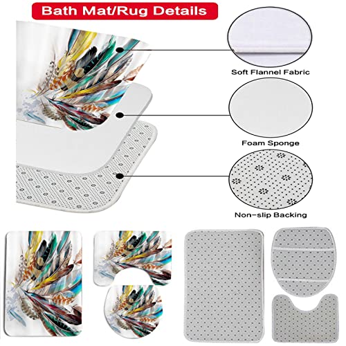 3-teilig Badematten Set, 3D Digitaldruck Feder Badteppich Sets rutschfest Badvorleger Farbe Waschbar U-Förmiger… – Bild 3