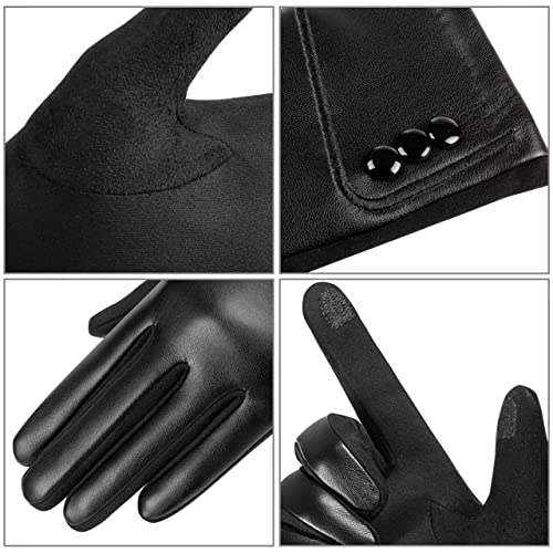 Kebesu JPRKZ BLACK-M Winter Fashion Leather Gloves For Women, Touch Screen Wool Lined Outdoor Windproof Warm Suede Driving Dress Gloves thumb #2