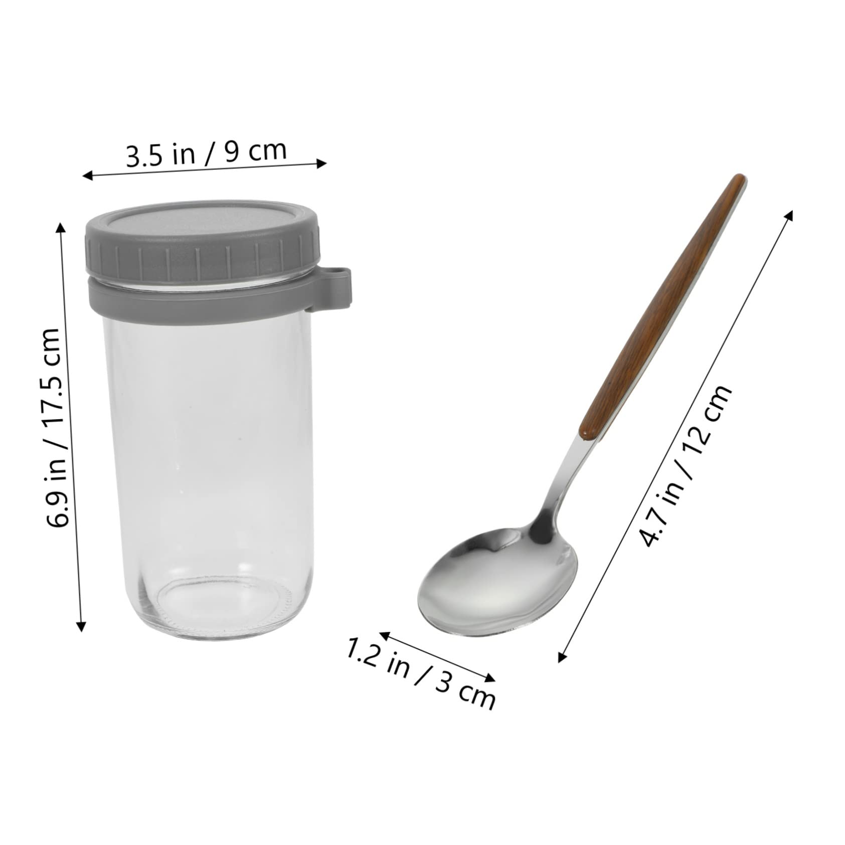 DECHOUS Vasetto per Porridge Anti-perdita 600ml, Set 2 Pezzi | Cucchiai, Vetro Sodocalcico e Coperchio, Bocca Ampia per Yogurt e Cereali, Facile da Portare