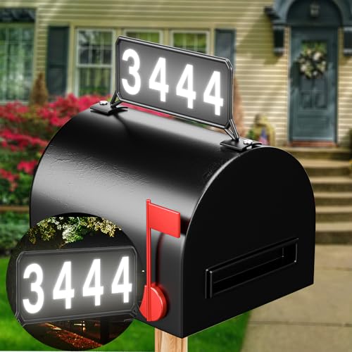 Metal Mailbox Address Plaques - Reflective House Number Plaque for Outside Double-sided illuminated Address Signs Easy to Install Mailbox Topper for Visitors 911 Visible -Black