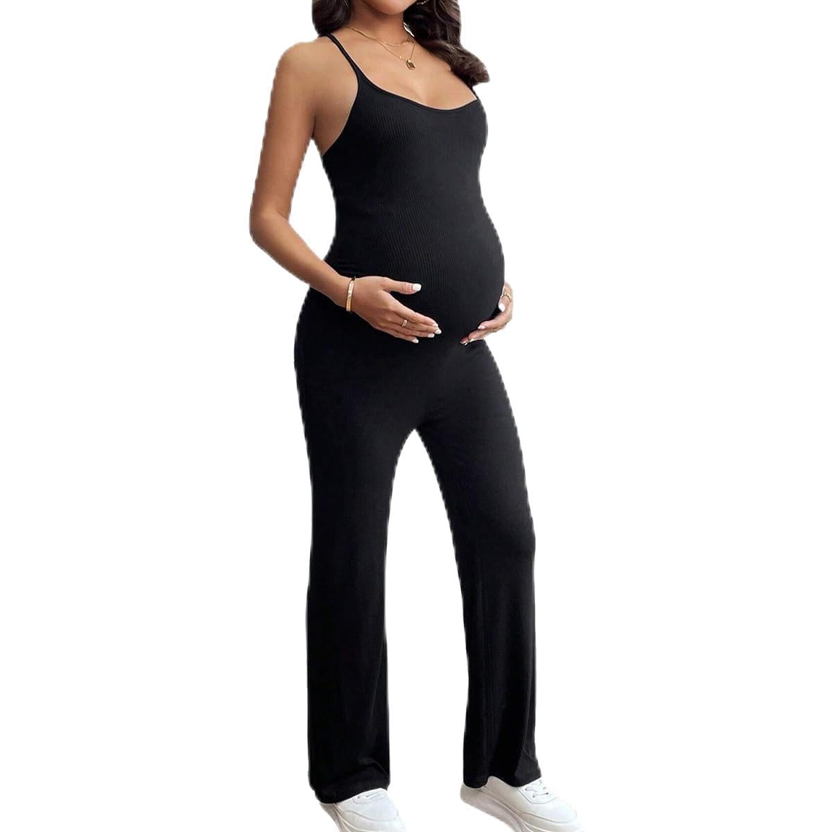 Tuta premaman Backless Bretella Pantaloni svasati Slim Fit Vita Alta Gamba Larga Pantaloni