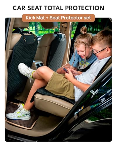 Image of Owleys Set Seat Back Organizer & Car Seat Protector Hexy Waterproof & Non-Slip Protector for Child Car Cushion for Leather and Fabric Seats (Black Set 2)