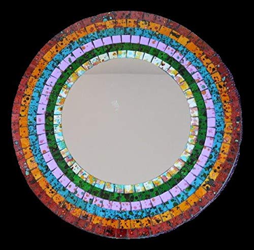 My Family House Mosaic Stripe Round Mirror - Rainbow - Handmade Wall Mounted Décor - 50 cm