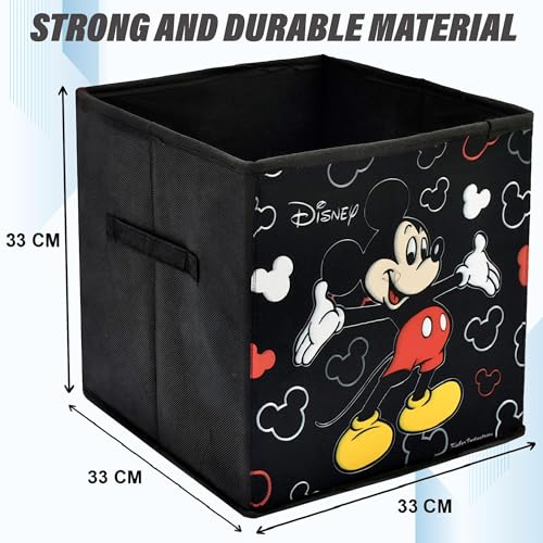 Image of Kuber Industries Collapsible Storage Box | Kids Toys Storage Organizer | Wardrobe Baskets for Clothes | Disney Mickey Mouse Print Foldable Box | Black