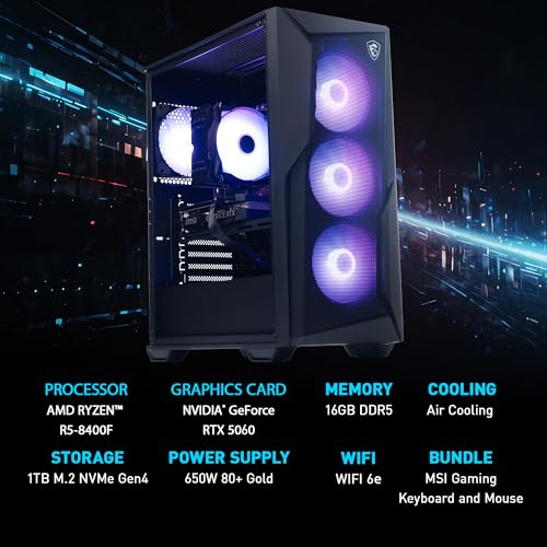 Image of msi Codex Z2 Gaming Desktop: AMD Ryzen R5-8400F, GeForce RTX 5060, 16GB DDR5, 1TB m.2 NVMe SSD, USB Type-C, VR-Ready, Windows 11 Home Plus: B8NVL-694US