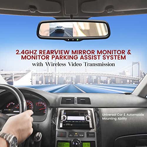 Image of Wireless Backup Rear View Camera - Waterproof License Plate Car Parking Rearview Reverse Safety /Vehicle Monitor System w / 4.3 inch Mirror Video LCD, Distance Scale Lines, Night Vision - Pyle PLCM4590WIR