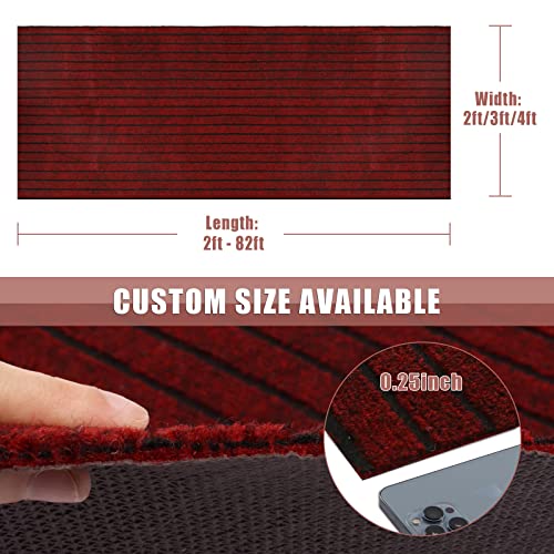 Zgr Runner Rug 2 Ft X 6 Ft Indoor/Outdoor Low Profile, Hallway, Kitchen, Patio, Deck Area, Rv, Entryway, Garage, With Natural Non-Slip Rubber Backing, Red With Black Stripe, Custom #TOP1