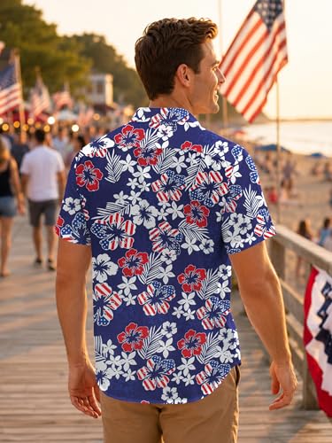Image of Yoimira Hawaiian Shirts for Men, Print Mens Casual Short Sleeve Button Down Shirts Floral Aloha Beach Shirt