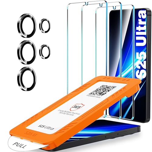 letosan 3 Pack for Samsung Galaxy S25 ultra Screen Protector Tempered Glass + 1 Set Camera Lens Protector Military Grade Shatterproof 9H+ Hardness Auto Alignment Frame 6.9 Inch