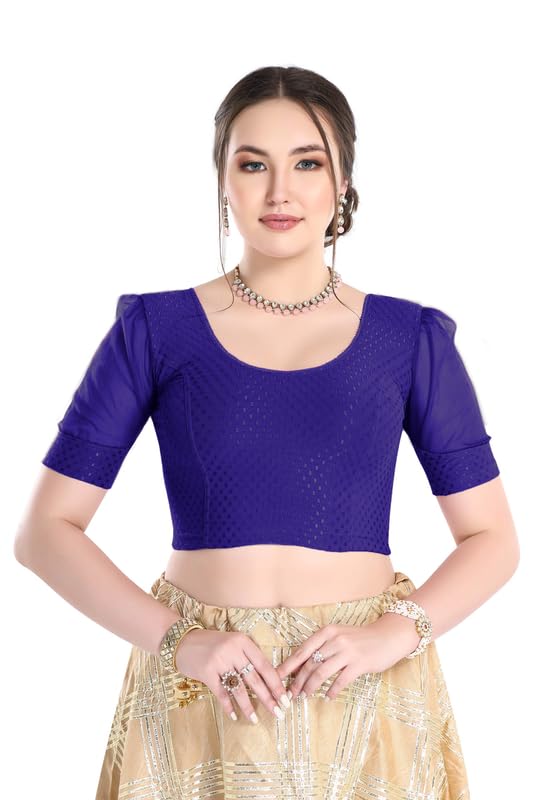 Image of FINESTFIT Stay On Trend Fashion 100% Cotton Readymade Blouses for Women,Round Neckline with Organza Balloon Sleeves.