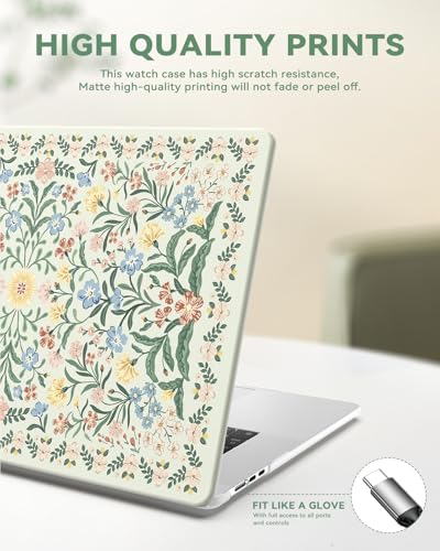 Image of iCasso for MacBook Air 15 inch Case 2026 2025-2023 Release M5 A3448 M4 A3241 M3 A3114 M2 A2941, Slim Vintage Pattern Hard Shell Case for Mac Air 15.3 inch, Keyboard Cover + Screen Flim-Green Floral