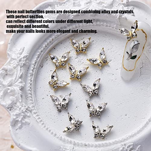3D Butterfly Nail Charms,20PCS Gold Silver Metal Butterfly Nail Rhinestones Charms,Nail Gems Nail Accessories for Women Girls Nail Art Design Decorations DIY Crafts (A Gold Silver) - Image 3