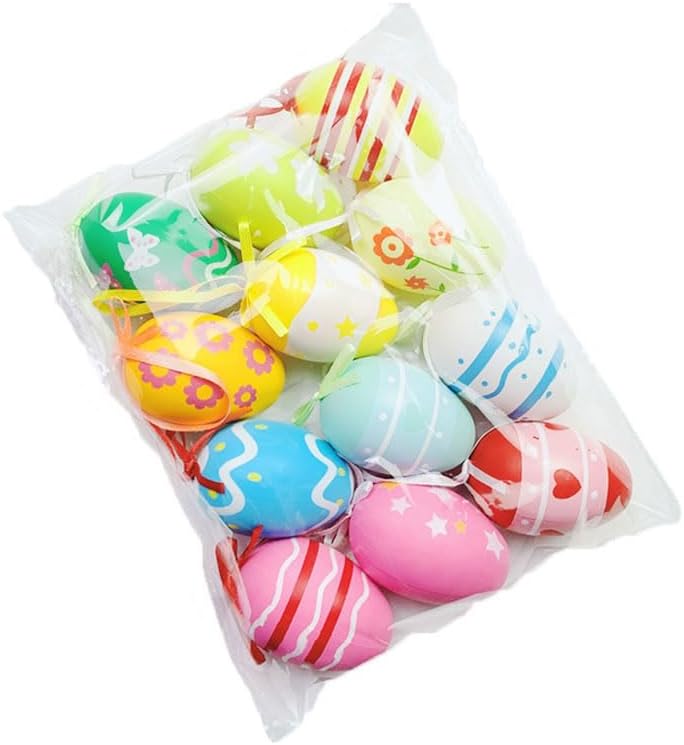 12Pcs Easter Hanging Eggs Colorful Plastic Easter Eggs Easter Hanging Ornaments Easter Decoration,Easter Egg Treefor Easter Decoration