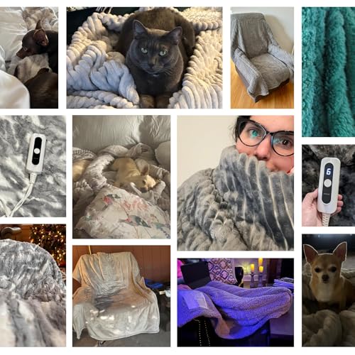 Electric Heated Blanket Throw Size, Soft and Cozy Thickened Stripe Flannel and Sherpa Electric Blanket for Bed, Automatic Safety System 6 Heating Levels & 10 Hours Auto-Off, 50"x60" Purple