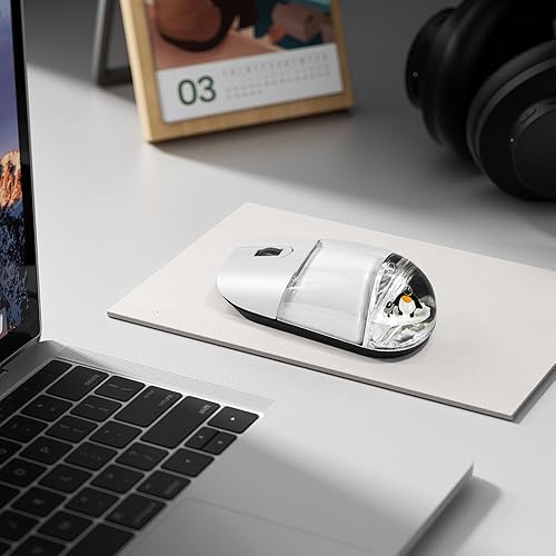 Miniatura 3 de Ratón inalámbrico lindo silencioso de agua blanca transparente para PC, portátil, MacBook, niños, niñas, mujeres, regalo con agua líquida y pingüino