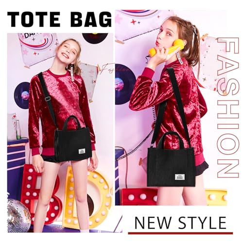 Image of Corduroy Tote Bag for Women Small Satchel Bag Mini Tote Bag Aesthetic Crossbody Handbag - School Work Travel Shopping