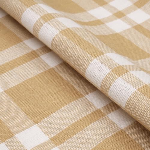 Image of Encasa XO Cotton Rectangular Table Cloth for 6 to 8 Seater | (145x240 cm) | Franca Beige Checks | Dining Tablecloth for Decoration
