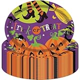 Paquete de 50 platos de papel ovalados con temática de Halloween, una calabaza con 'Trick or Treat', vajilla desechable de 13 x 10.6 pulgadas para niños y niñas, decoraciones de fiesta de Halloween