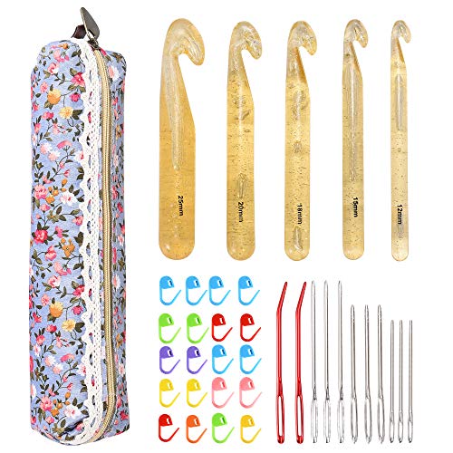 Crochet Hook Set, NuLink 36-Pieces Ergonomic Soft Handle Crochet Yarn Large Eye Blunt Knitting Needles Kit with Case Holders for Beginners Experienced