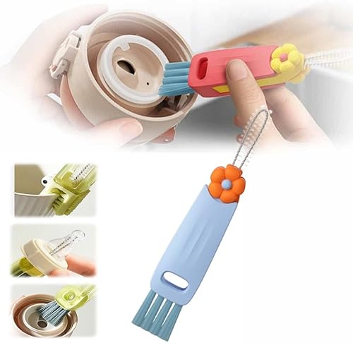 Miniatura 19 de Limpiador de Tapas de Tazas Multifuncional 3 en 1 - Juego de Cepillos de Limpieza para Hendiduras para Espacios Estrechos, Biberones y Más -