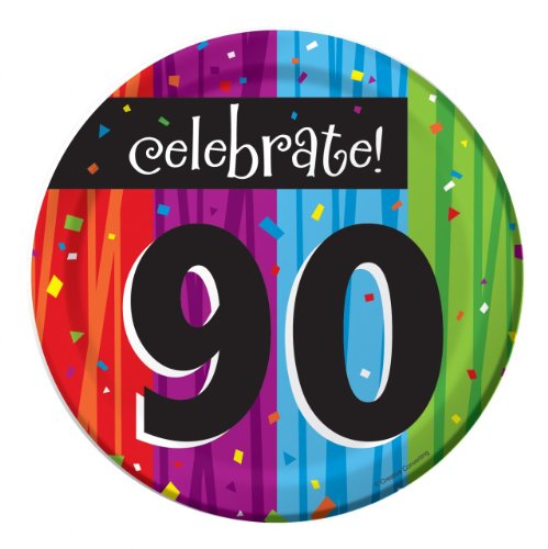 8-Count Round Paper Dessert Plates, Celebrate 90, Milestone Celebrations
