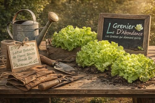 250 graines Bio à semer - Le Grenier d'Abondance - LAITUE BATAVIA DE PIERRE BENITE Blonde - Certifié AB - Lactuca