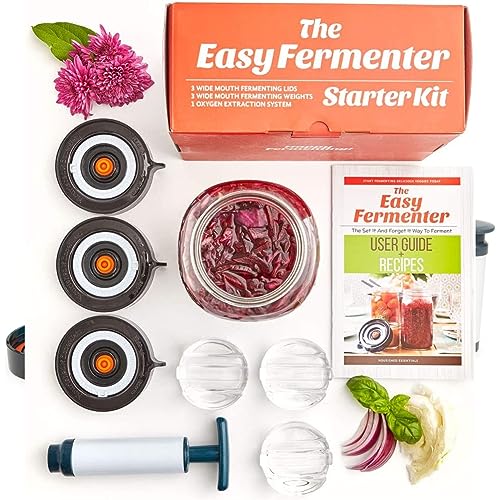 Nourished Essentials Fermentation Kit - 3 Fermentation Lids, 3 Glass Fermentation Weights, Pump - Pickle Making Starter Kit - Fermentation Set for Fermenting Sauerkraut, Kimchi, Pickles, Vegetable by Nourished Essentials - Used condition - CA$31.77