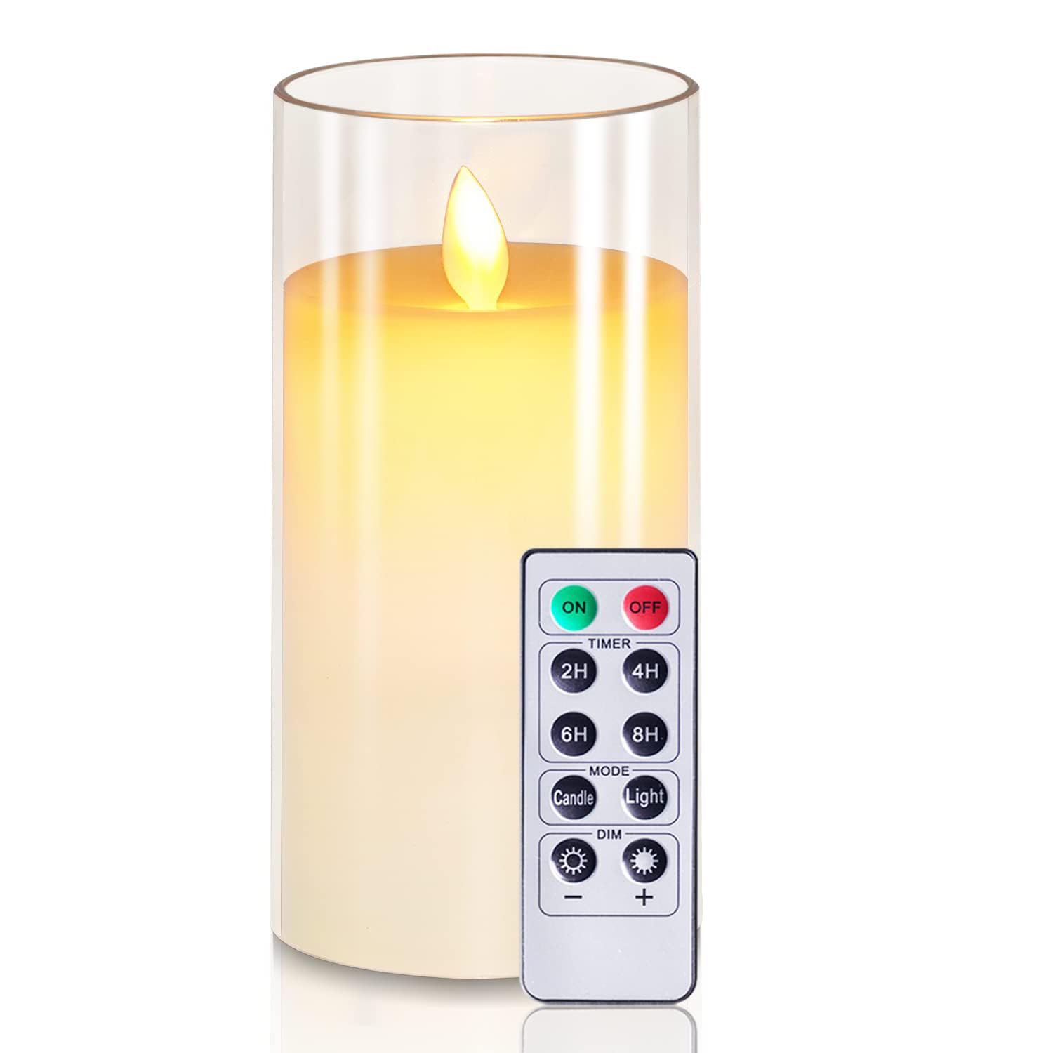 Flameless LED Candles | White Acrylic Fiber Glass Shell | AA Battery Powered with Remote & Timer | 3" D x 6" H Pillar Candle for Home, Festival, Wedding Decor