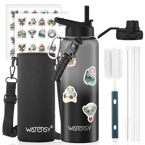 40oz Insulated Water Bottle (Cold for 48 Hrs),BPA Free&Leak Proof,Stainless Steel Water Flask,Water Jug with Straw Spout Lids for Gym,Hiking,Travel,Grey Black