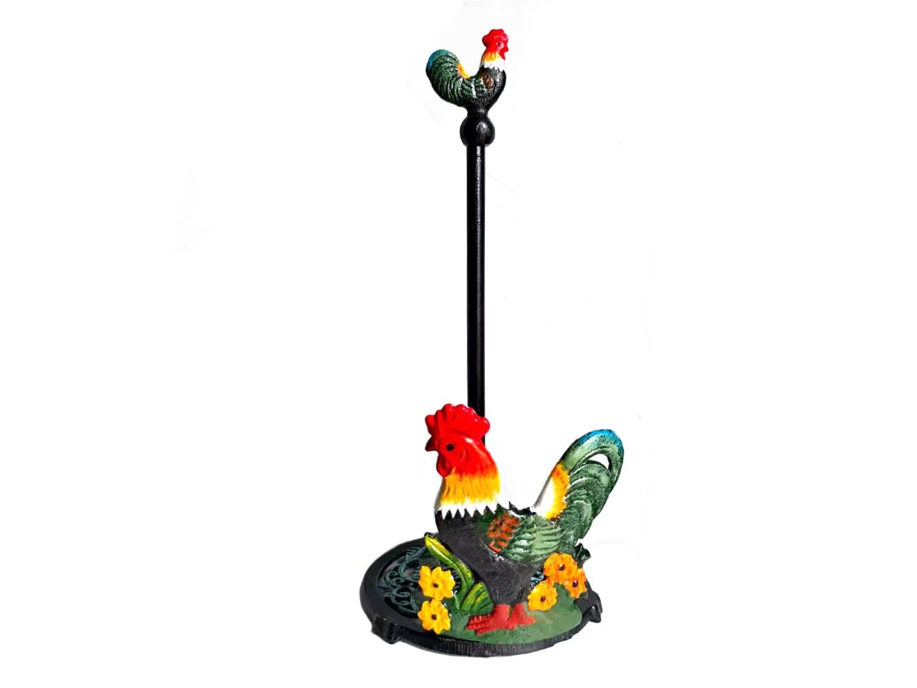 Fyne-Finds Multicolour Cast Iron Cockerel Shaped Kitchen Countertop Roll Paper Stand Rooster Tissue Towel Holder