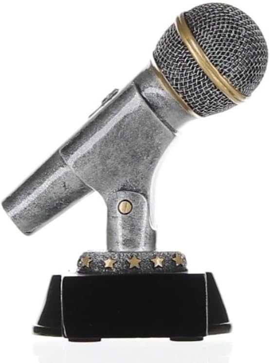 Decade Awards Microphone Trophy | Engraved Mic Drop Award - Gold or Silver - 6 Inch Tall - Engraved Plate on Request