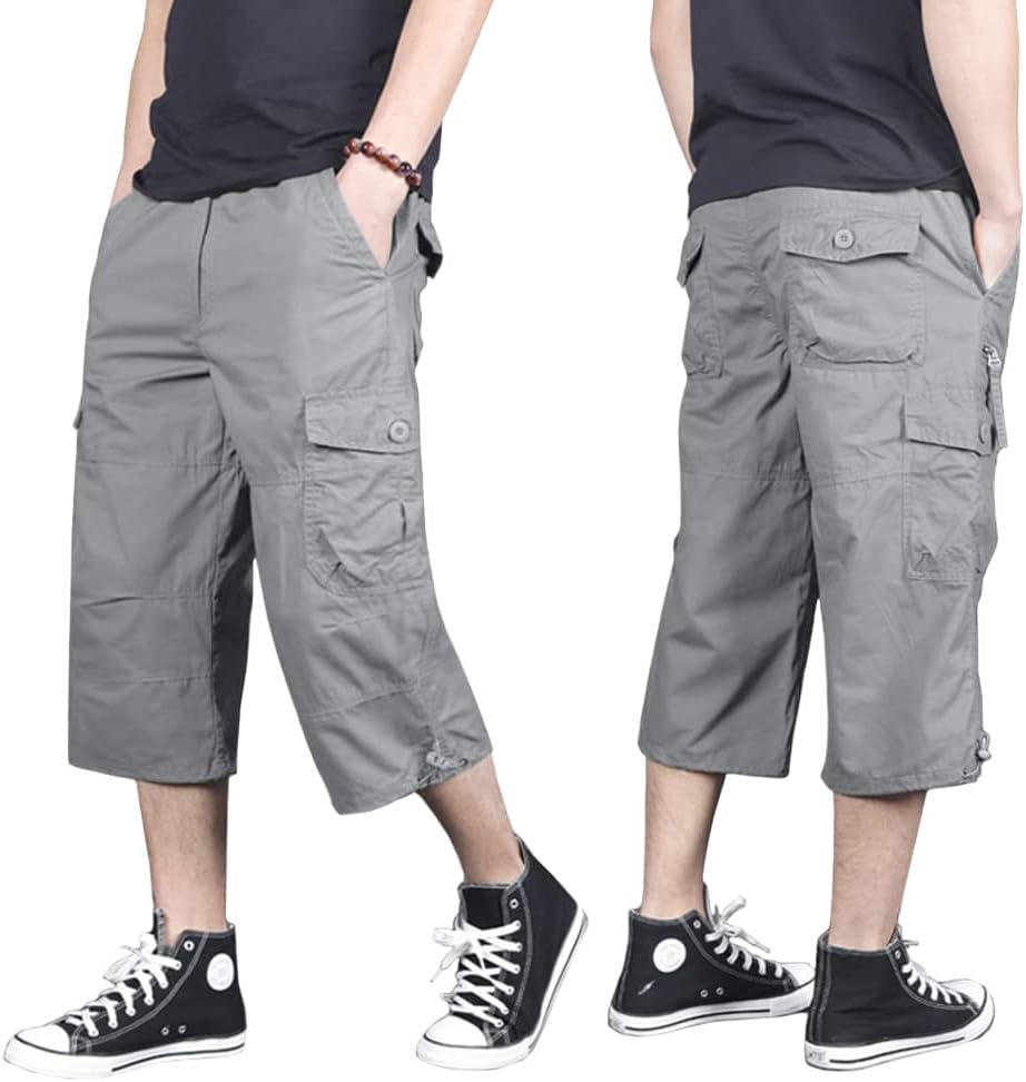 MAGNIVIT Men's Capri Long Elastic Cargo Shorts Below Knee Shorts 3/4 Cotton Cargo Casual Shorts with Multi-Pockets - Image 3