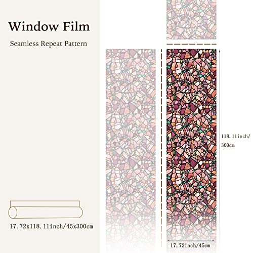 Funlife Hand-Drawn Stained Glass Window Film, Double-Sided Thickened Static Cling Window Cling, Non-Adhesive Glass Windows Decor For Window Glass Door, 17.7"X118", Autumn Boho Cobblestones #TOP1
