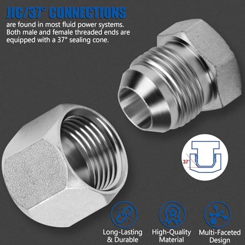 Image of XJX 72-Piece JIC 37 Cap and Plug Kit, Hydraulic Hose Caps and Plugs Kit 45# Steel Pipe Fitting Set with Precision Threads
