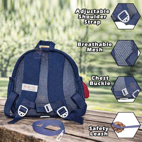 Image of WISHKEY Kids Bag for Boys & Girls (2-5 Years) Space Design Toddler Backpack with Safety Leash Chest Buckle & Adjustable Straps Water Resistant Lightweight Small Picnic Travel Bag Dark Blue